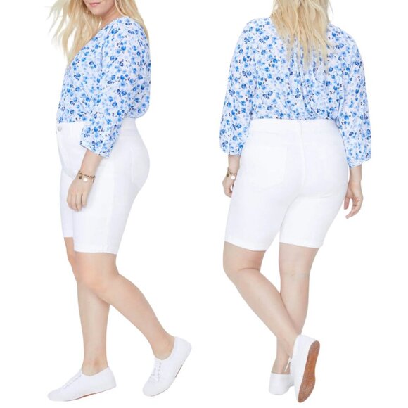 NWT NYDJ Briella 11 Inch Cuffed Denim Shorts in Optic White - Picture 1 of 4